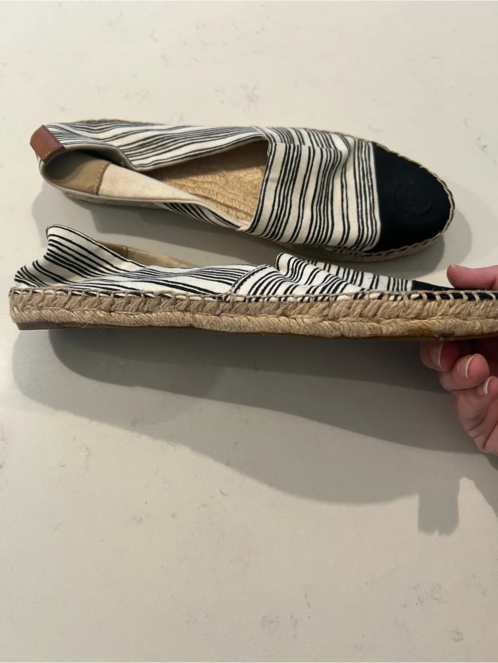 NWOT Tory Burch Black & White Striped Espadrille flats size 9.5